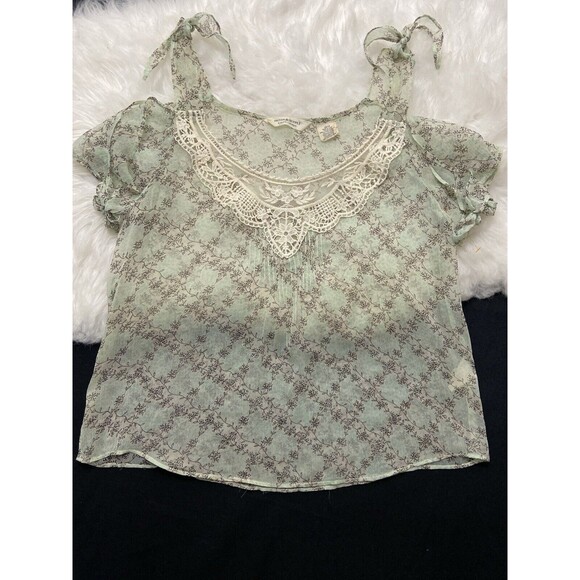 Ralph Lauren Denim & Supply XS Sheer Green Floral Boho Cold Shoulder Top - Picture 1 of 4